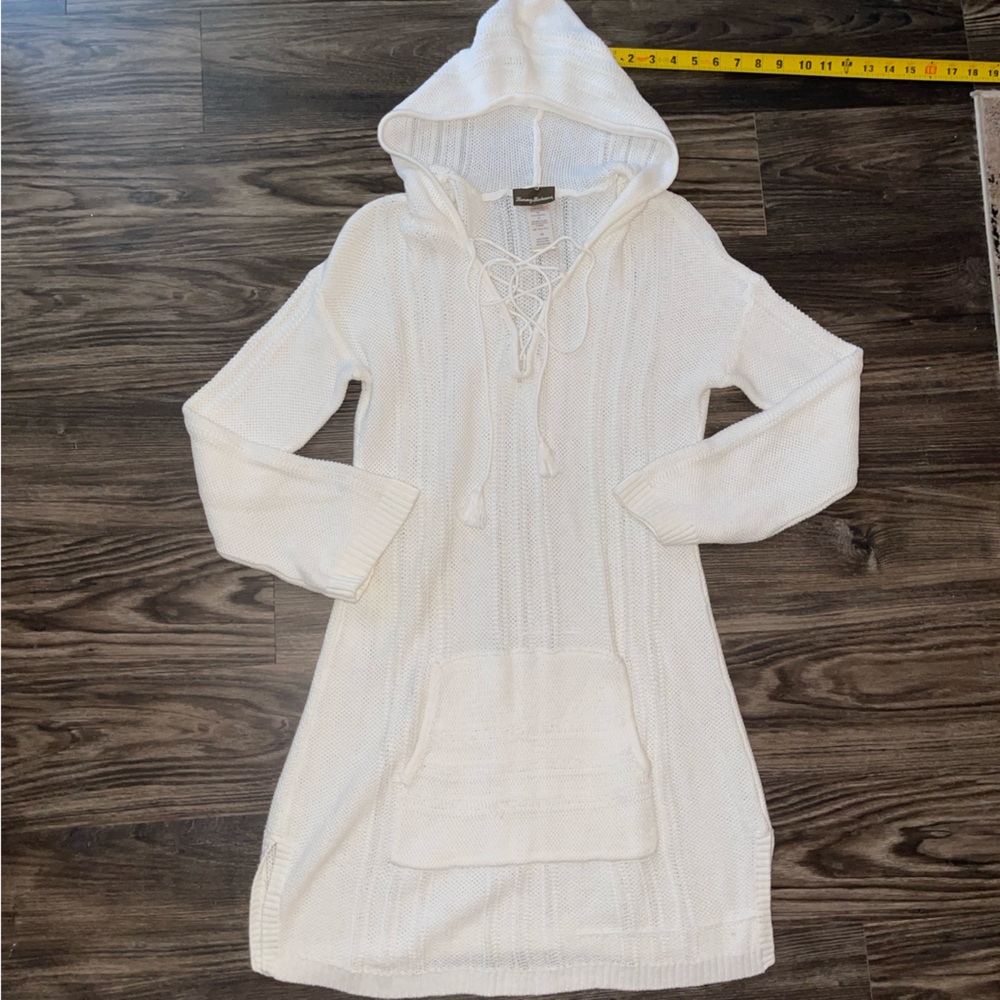 BeachLunchLounge White Hooded Knit Swim Coverup